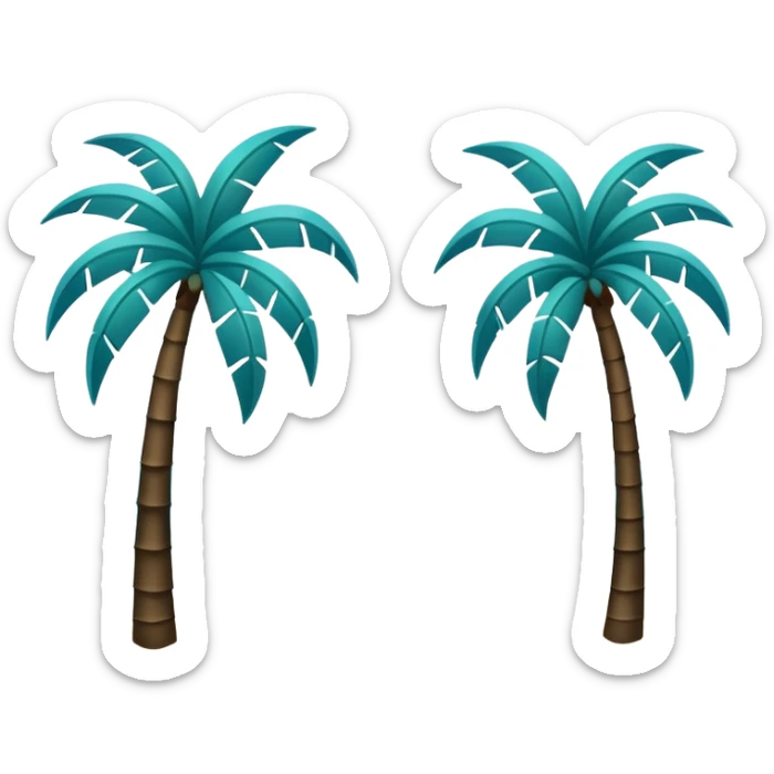 dark green palm trees, white sand, a little azure water around the sand, minimalism, iOS emoji style, no background, no smileys or faces sticker