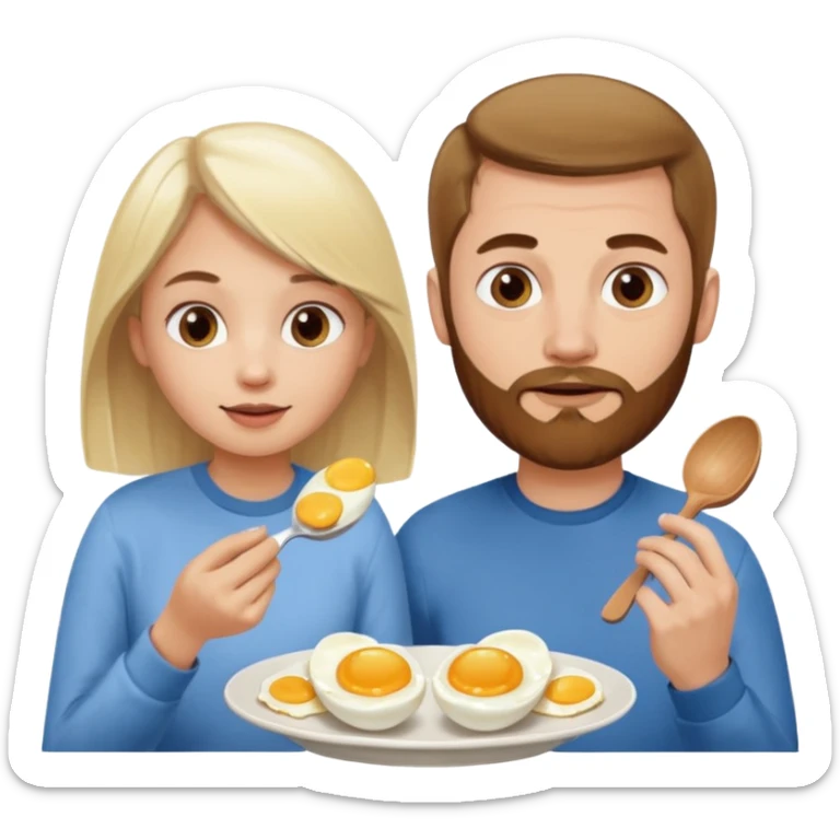 White blonde girl and white man with brown thin hair and brown facial hair eating eggs  sticker