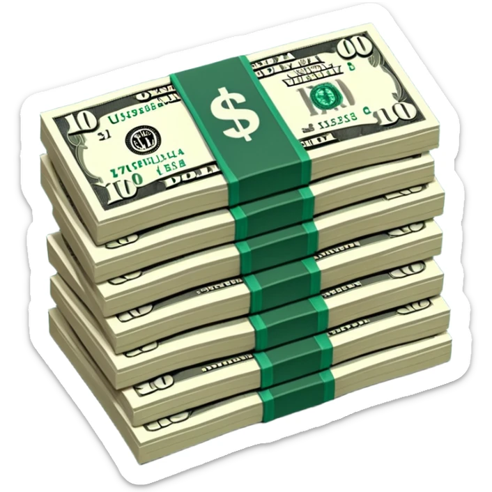 white US dollar bills with dark green numbers and details, minimalist design, no emojis sticker