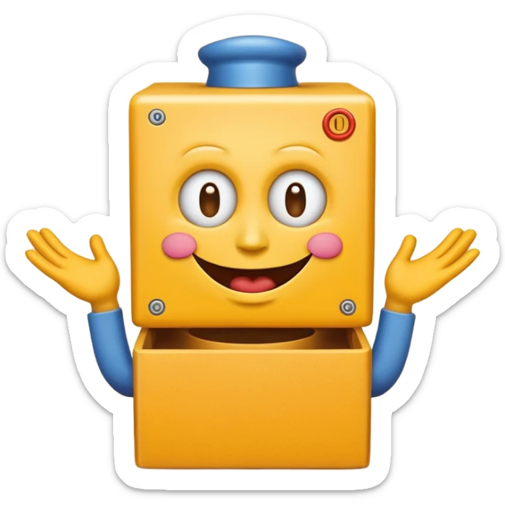 Create an emoji (one of the classic yellow faces) but make it have hands and make it whind up an imaginary jack in the box (no props or anything just the hands and face) but also have the mouth like an o sticker