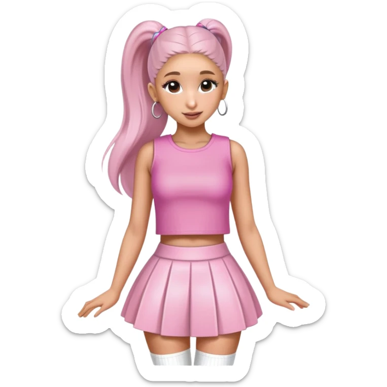 Ariana grande wearing a pink croc top and a short white skirt  sticker
