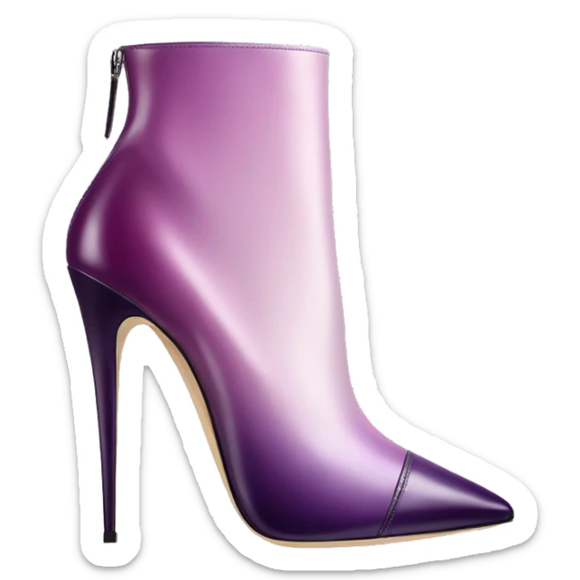 Realistic isolated too view of a pair of lavender to dark plum ombre Jimmy Choo stiletto ankle bootie boots.  sticker