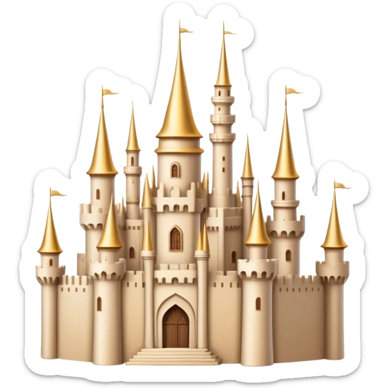 Beige Fantasy castle with golden spires and cream colored walls sticker