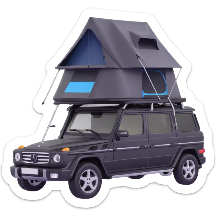 black Mercedes-Benz car with roof tent sticker