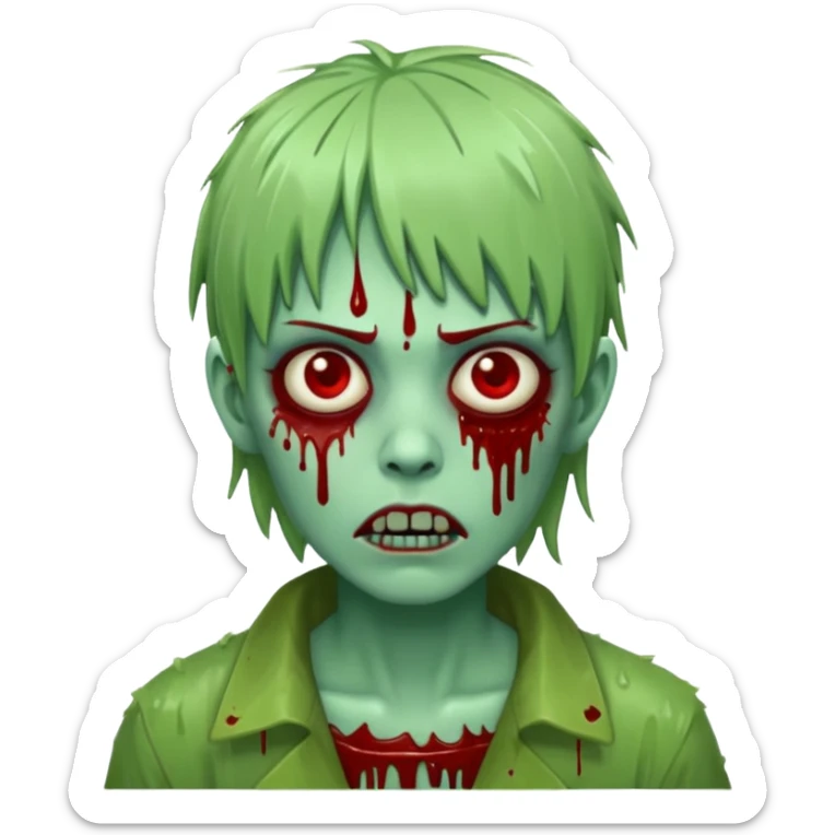 Zunbi na chuva cabelo de franjinha pele verde sangrenta sticker