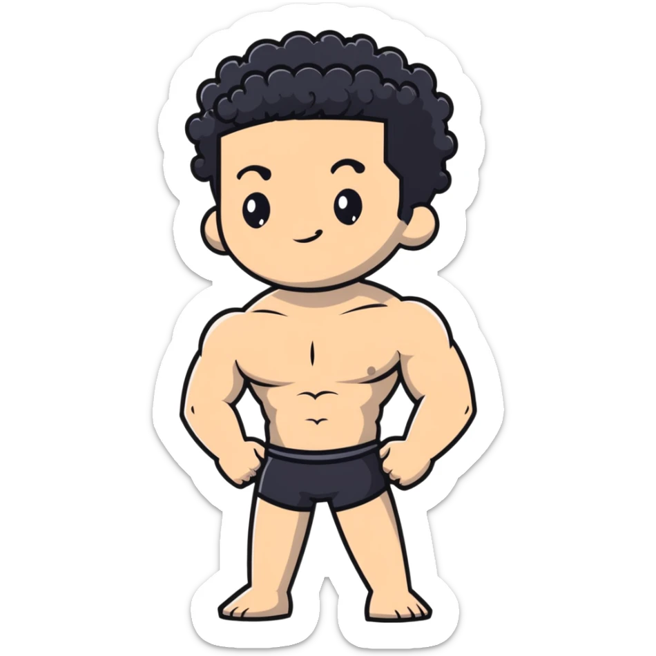 shirtless male athlete with white skin and black curly hair on top with shaved sides sticker