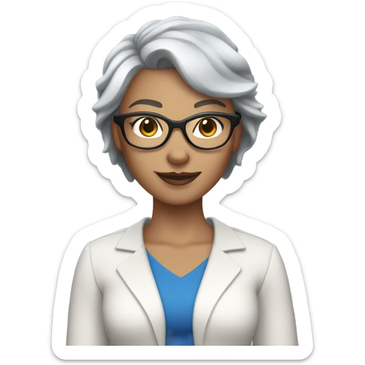 super woman with short grey hair fair skin blue eyes wear wire rim glasses sticker