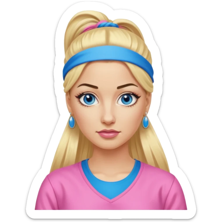 Me Julie from Ali G Indahouse with blue eyes, blonde long ponytail hair, pink outfit sticker