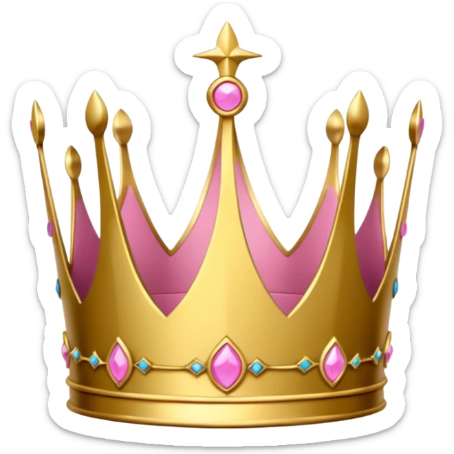 A luxurious golden crown with pink accents and elegant details, featuring a prominent empty space or cutout in the center cause I will write there sticker