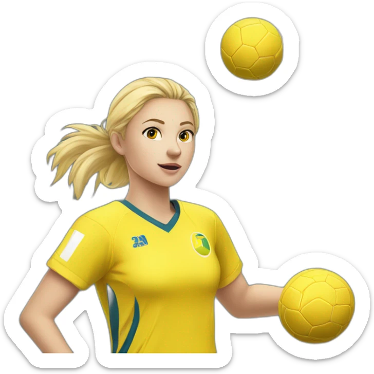 Teenage girl handball-yellow jersey-ball-blond hairs-shooting in goal sticker