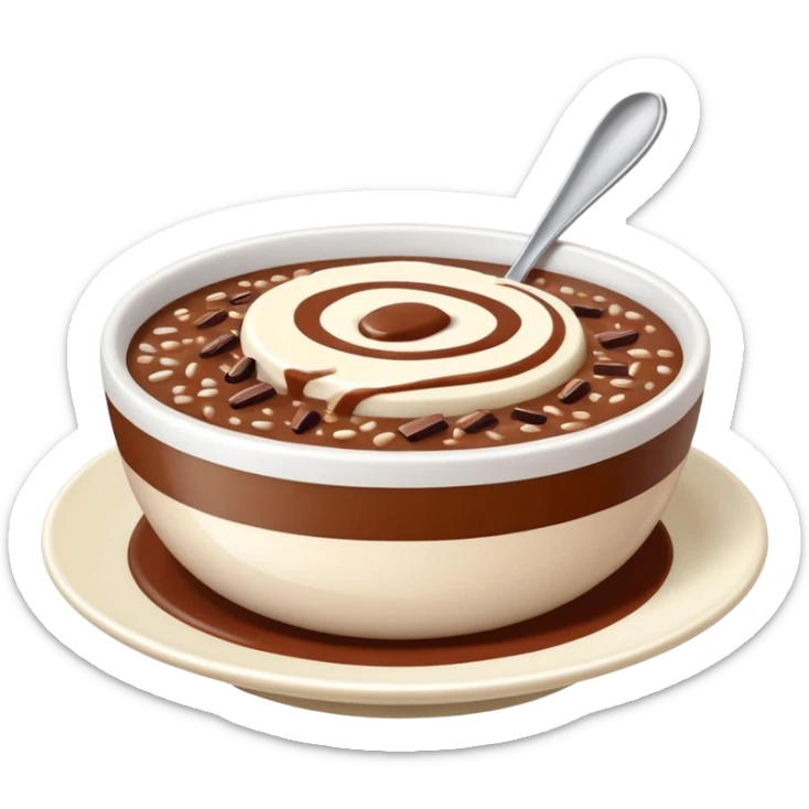 realistic emoji of champorado, close-up view of chocolate rice porridge with creamy condensed milk, accurate colors and textures, appetizing appearance sticker