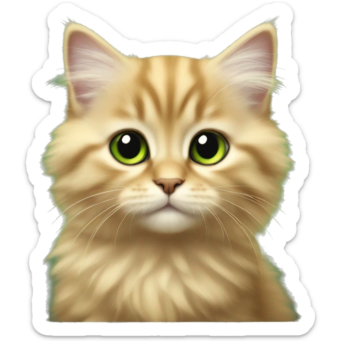 fluffy golden scottish straight kitten with tipped black fur, green eyes sticker