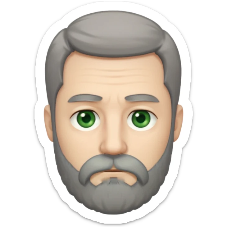 Greenish grey eyed adult man with sad eyes, poor short dark grey hair and a very long beard hanging. Pale skin. He's serious and looks tired. Make sure his hair and beard are both dark grey. sticker