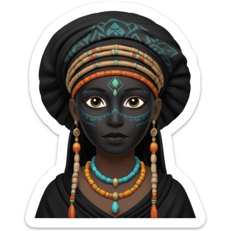 shaman woman in black clothes black face cover cloth sticker