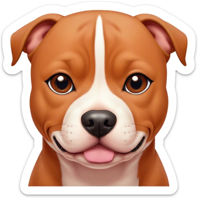 Cinematic Noble Red/Fawn Staffordshire Bull Terrier Portrait Emoji, Poised and regal, with a compact, muscular build and a sleek, well-groomed red/fawn Fur accented by subtle white markings, deep-set soulful dark eyes, Simplified yet sharp and sophisticated features, highly detailed, glowing with a soft, dignified glow, high shine, intelligent and loyal, stylized with an air of strength, focused and attentive, soft glowing outline, capturing the essence of a watchful and confident guardian, so majestic it feels as though it could stride out of the screen with effortless authority! sticker