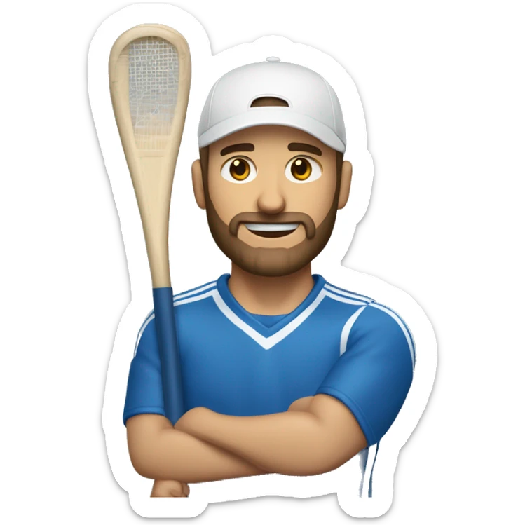 crear un hombre de tes blanca sin barba, con ropa deportiva azul con una raqueta en su mano sticker