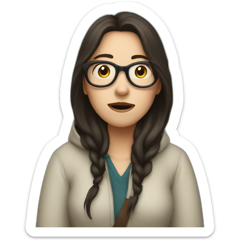 white woman with glasses and long dark hair begging in the street sticker