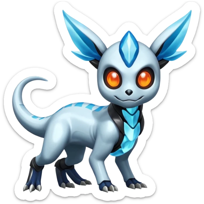 Shiny Futuristic Duskull-Salandit-Glaceon-Fakémon-hybrid-creature (full body)  sticker