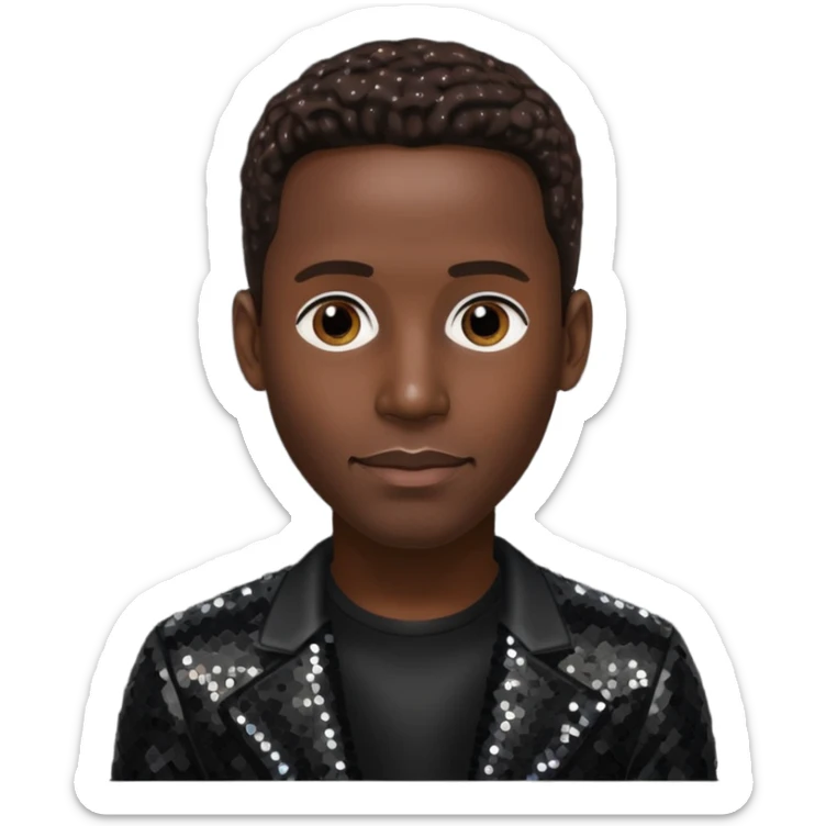 Shawn Stockman from Boyz II Men with dark brown hair, black sequin outfit sticker