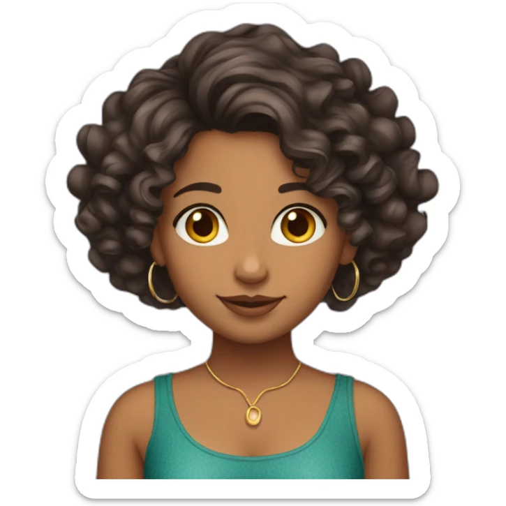 Indian girl wavy curly hair medium skin that is tanned with hoop earrings sticker