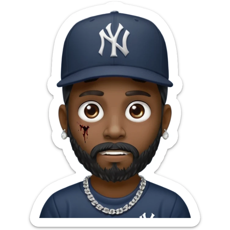 Hazme un zombie con barba en la barbilla el emoji que esté en blanco y negro osea la foto que tenga aretes pequeños una gorra volteada de los new York yankee y una cadena de diamantes que diga W sticker