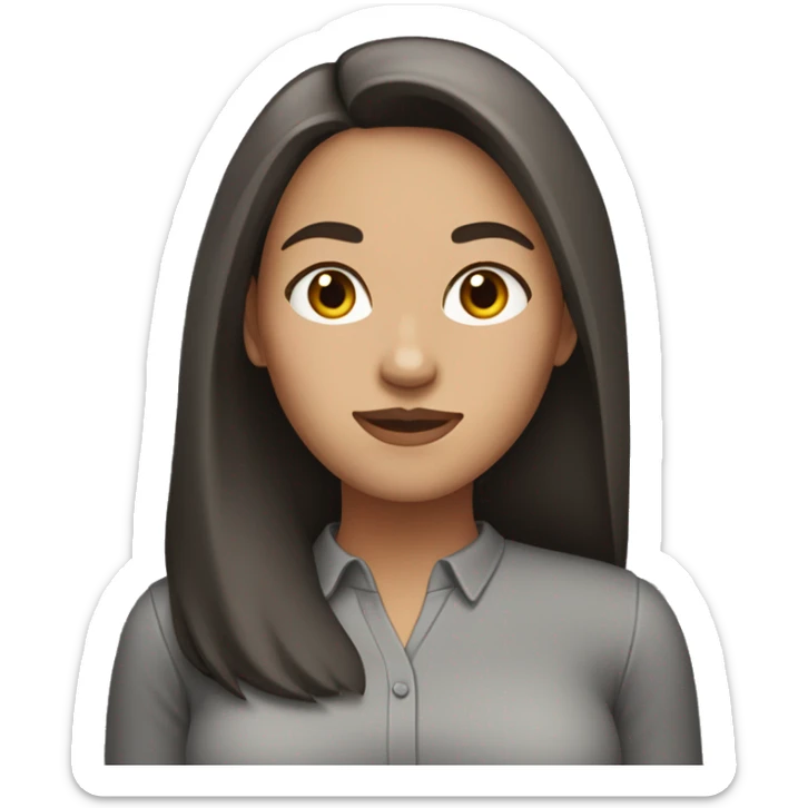 women with side part and really dark brown hair and tight grey shirt and straight long hair sticker