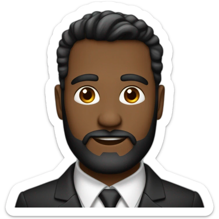 hombre de 45 años cabello corto lacio negro con canas barba con canas vestido formal ojos negros sticker