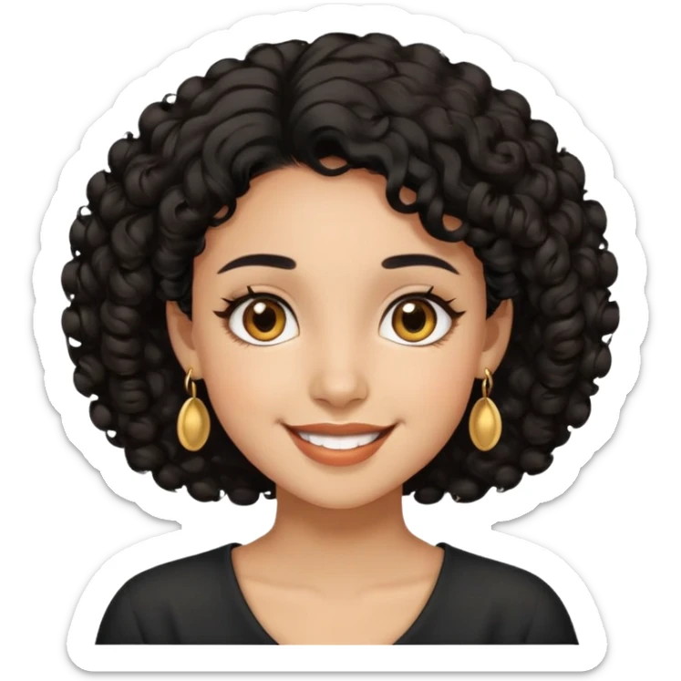 Girl showing happiness, medium skin tone, short curly black hair, gold earrings, brown eyes Minimal emoji showing happiness, medium skin tone, short curly black hair, gold earrings, brown eyes sticker