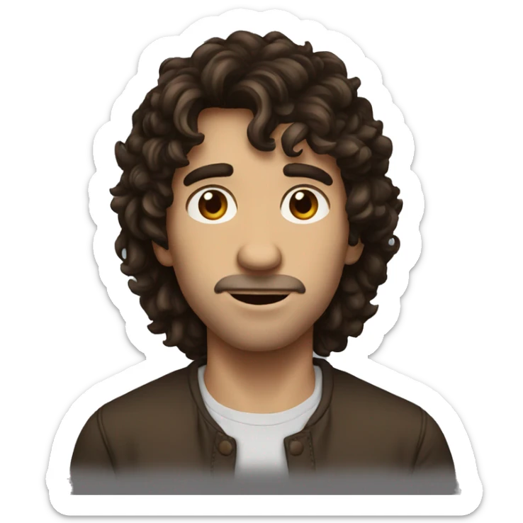 dark brown shaggy hair, brown eyes, big nose, round jaw man sticker