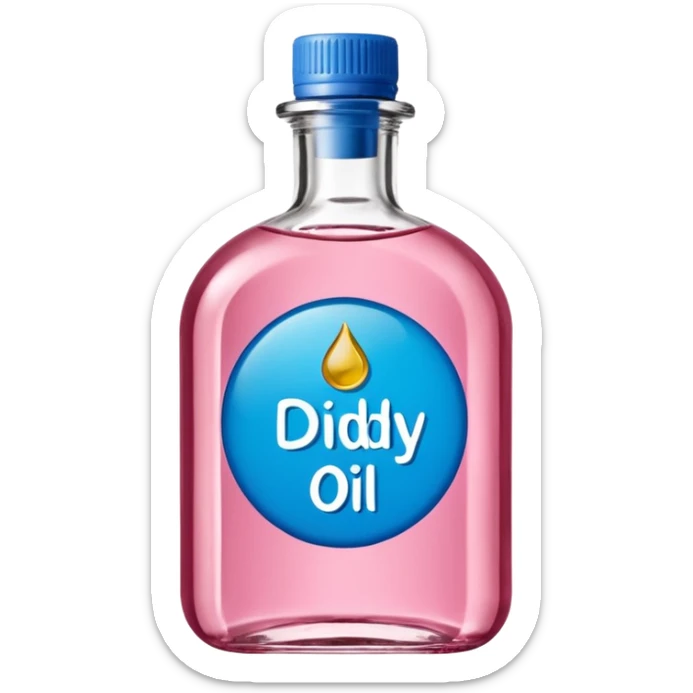 bottle of oil blue top pink outside with logo that says Diddy oil sticker