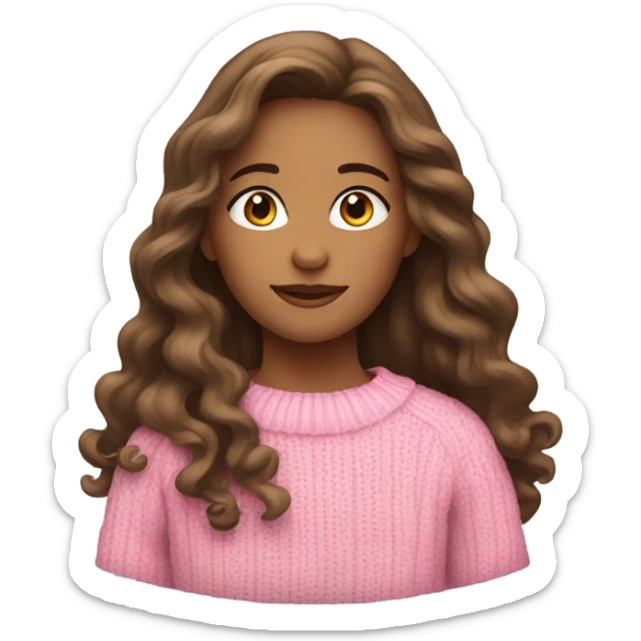Girl with long brown wavy hair, she is wearing pink sweater sticker