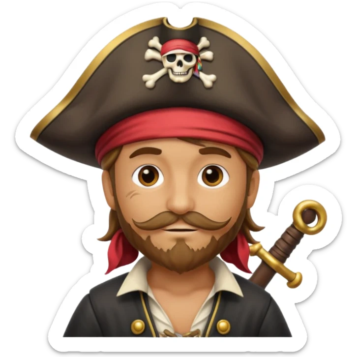 create an emoji of pirate capitan on the bow of the ship in epic posture, pirate style sticker
