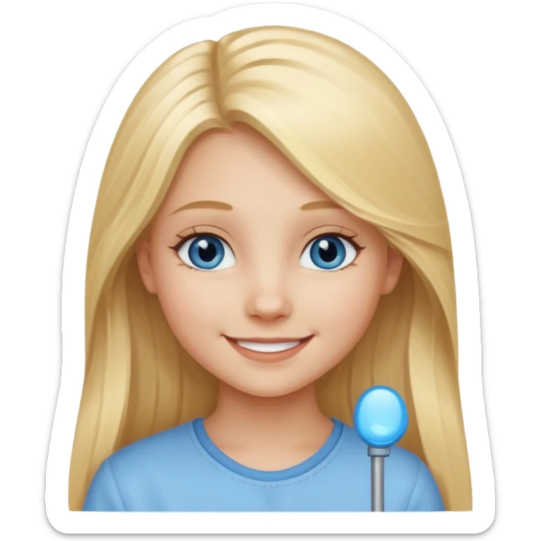 A young girl with long blonde hair and light blue eyes sticker