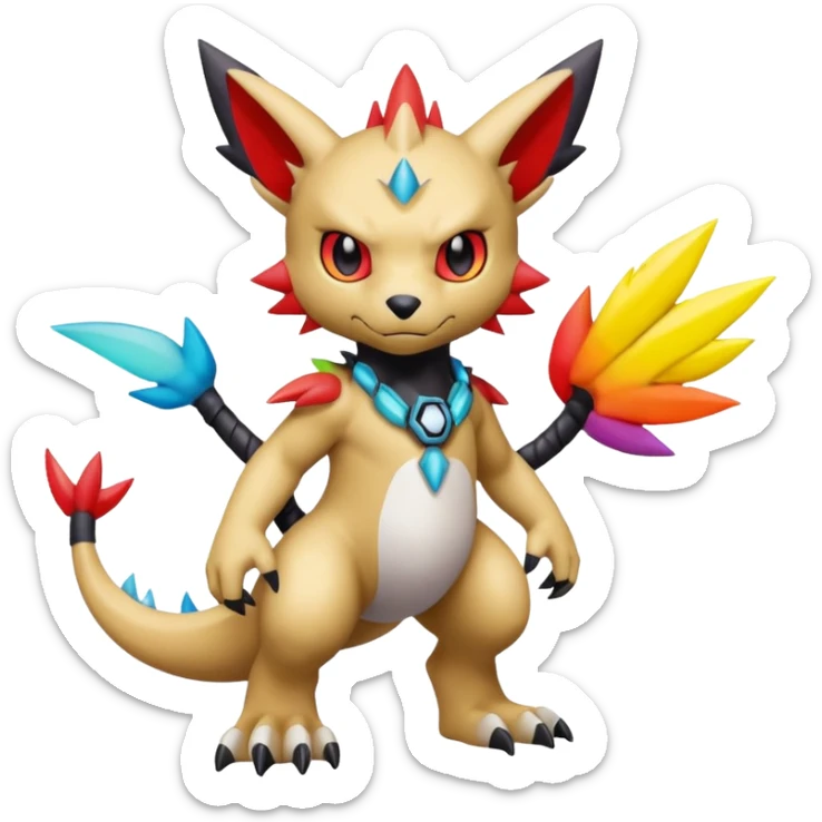 colorful fantasy edgy cool badass cute Digimon-Fakémon, with random markings, full body sticker