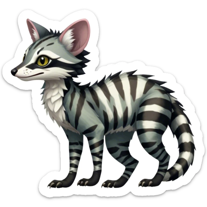 Feral Rare Fantasy dark tropical Vernid-Sergal-Genet-Trico-species by LiLaiRa, random markings, tufted tail, tufted ears, full body, 4 legs sticker