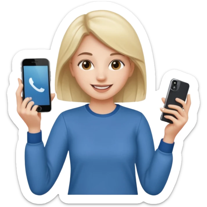 young woman, holding phone up, recording herself, happy, minimal details sticker