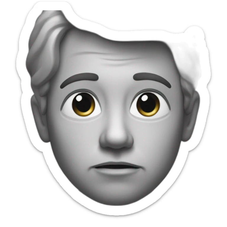 a face of an artist, frowning, black and white sticker