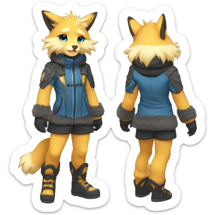 Anthro-Edgy-Cool-Blue-Yellow-Beige-Orange-Contrast-Colors-Fantasy-Fur-Sona-Chibi-Shiny-Fakémon-Hybrid full body sticker