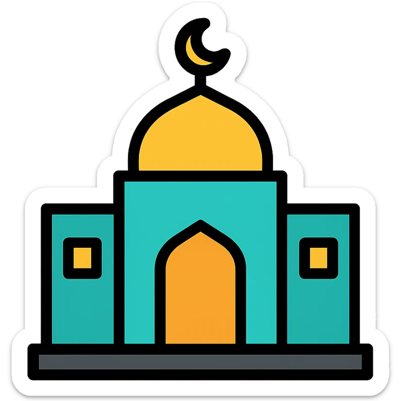 minimalist icon of an Islamic school, suitable for logos or branding sticker