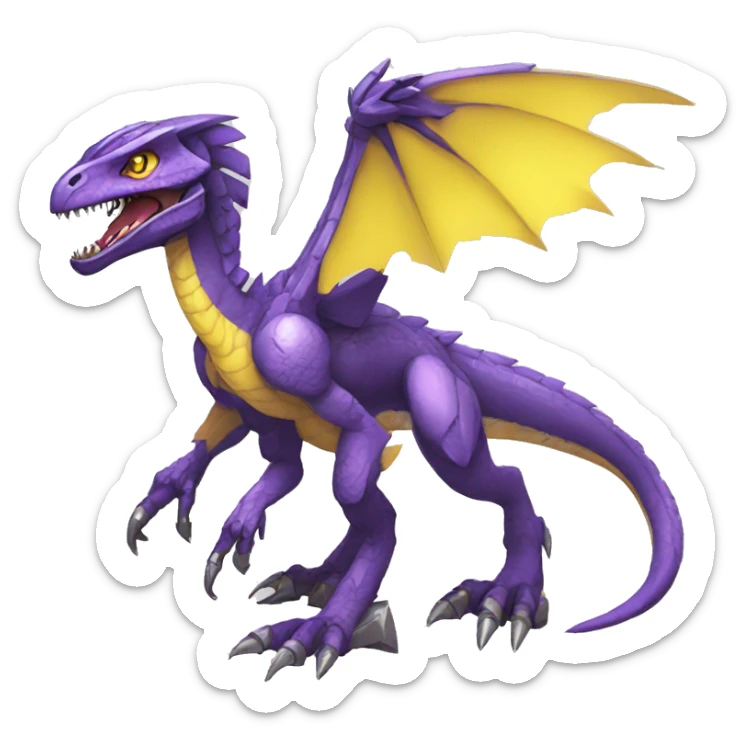  Edgy Purple Yellow Digimon-Fakemon-Velociraptor-Dragon-Mecha full body sticker
