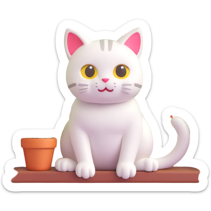 3D iOS style emoji of a cat sitting on a windowsill looking outside at a garden sticker