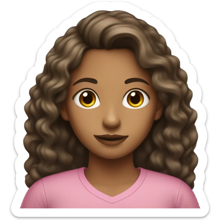 Female young lady with long dark curled brown hair in pink and green shirt sticker