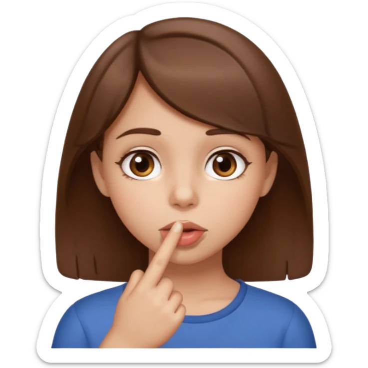 Emoji Fille cheveux long et brun yeux brun avec un doigt dans la bouche comme le truc baka sticker