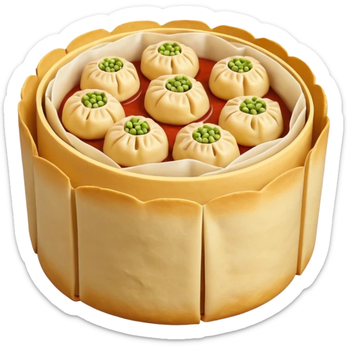 siu mai (a type of dim sum, just 1 cube of white color fish patty wrapped by yellow dough, leaving only the top part unwrapped, shape looks like short cylinder shape) sticker