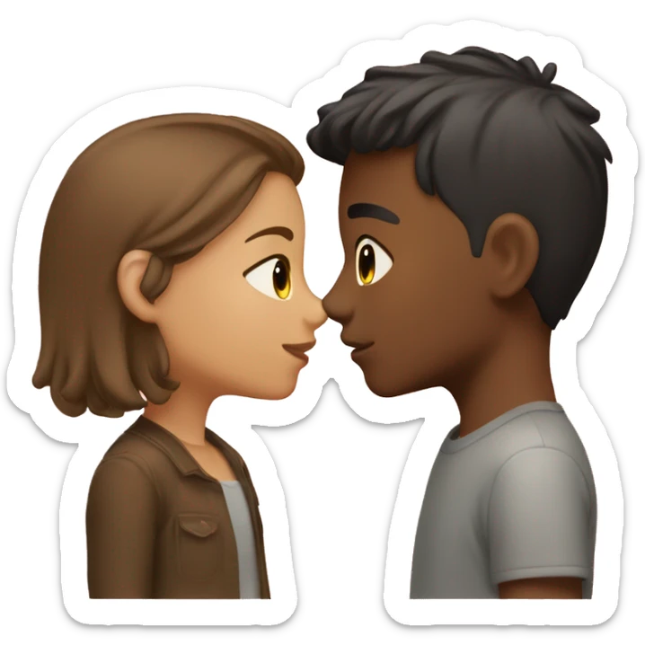 A girl with brown hair and medium light skin kissing a boy with brown short hair and light skin sticker