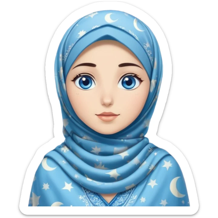 Turkish beautiful finish Konya girl blue eyes with moon patterned hijab dress and watching the moonlight sky on the ground  sticker