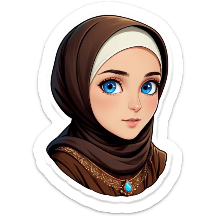 Turkish beautiful finish Konya girl blue eyes with hijab and brown stone dress sticker