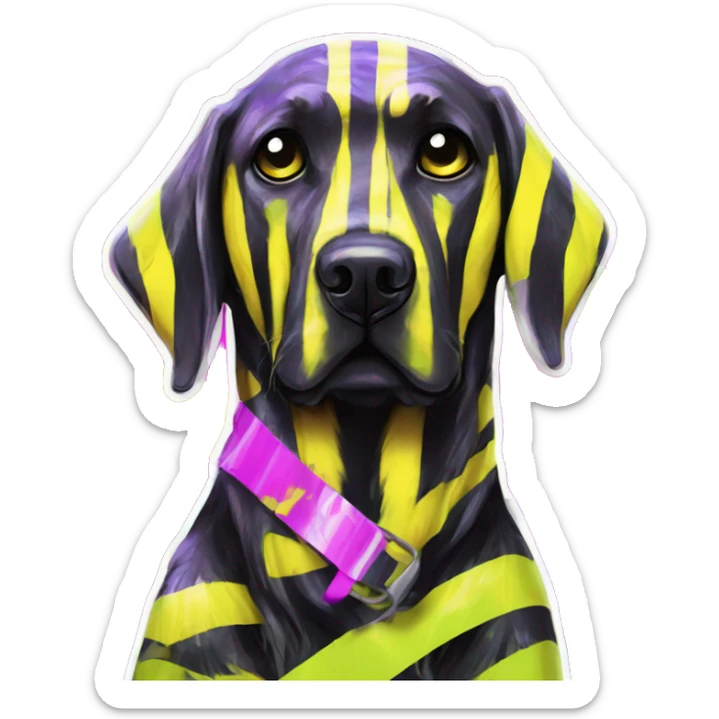 .Zombie_ Vaporwave black holographic oilslick zombie yellow Labrador zombie dog yellow caution tape graffiti stripes yellow and black stripes sticker