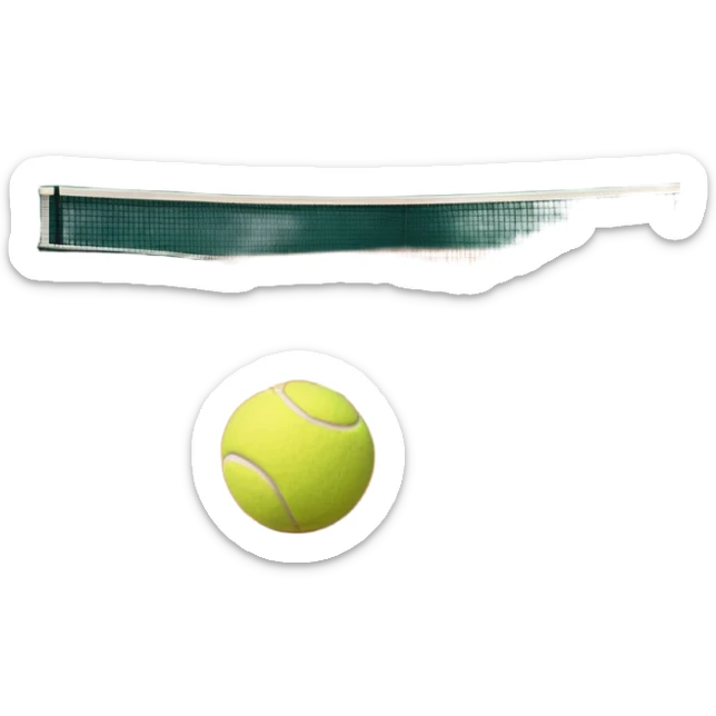 A tennis court at the Roland Garros tournament, with the iconic clay surface and a tennis ball bouncing near the net. The scene evokes the energy and excitement of the grand event, with vibrant crowds in the stands and a competitive atmosphere. sticker