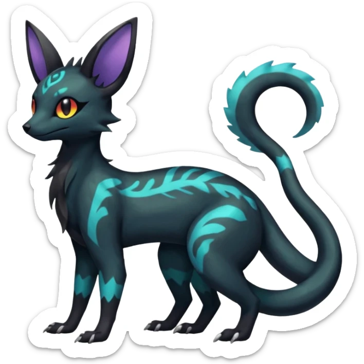 Rare epic aesthetic iridescent spooky gloomy colorful Salandit-Umbreon-Eevee-Genet-species-Fakemon-hybrid-creature, with markings, full body sticker
